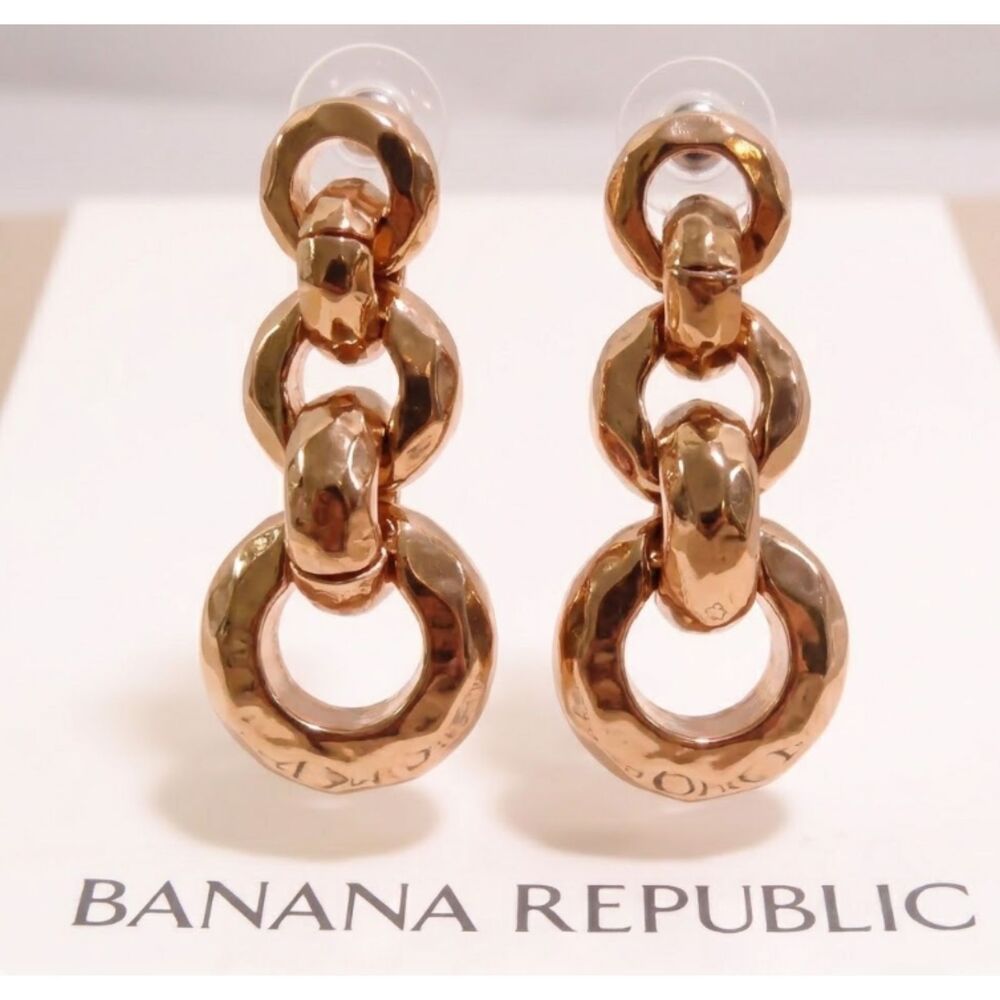NWT Banana Republic AUREUS + ARGENT Rose Gold Brass Hammered Link Drop Earrings